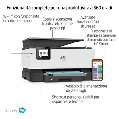 STAMPANTE HP MFC INK OFFICEJET PRO 9012E 22A55B 4IN1 A4 18PPM F/R ADF 512MB WIFI-LAN-USB LCD 3Y