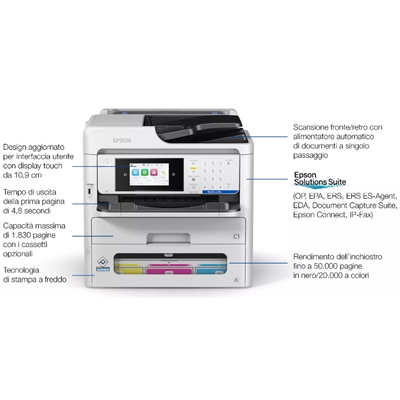 STAMPANTE EPSON MFC INK RIPS WORKFORCE PRO EM-C800RDWF C11CK19401 A4 4IN1 25PPM F/R 330FG USB