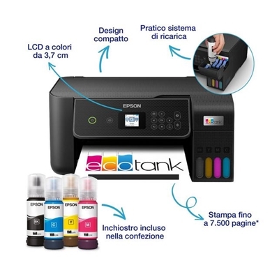 STAMPANTE EPSON MFC INK ECOTANK ET-2870 C11CJ66421 A4 3IN1 33PPM 100FG LCD USB WIFI