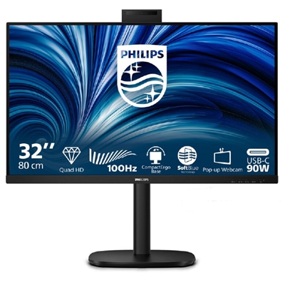 MONITOR PHILIPS LCD IPS LED 100HZ 31.5 WIDE 32B2U3601H/00 4MS MM SOFTBLUE QHD 1000:1 BLACK 2XHDMI DP HUBUSB WEBCAM L FINO:30/06