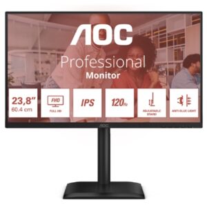 MONITOR AOC LCD IPS 120HZ 23.8 WIDE FRAMELESS 24E4U 4MS MM FHD 1500:1 BLACK REG.ALT. VGA HDMI DP 4XUSB VESA GAR. 5ANNI
