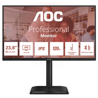 MONITOR AOC LCD IPS 120HZ 23.8 WIDE FRAMELESS 24E4U 4MS MM FHD 1500:1 BLACK REG.ALT. VGA HDMI DP 4XUSB VESA GAR. 5ANNI