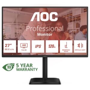 MONITOR AOC LCD IPS 120HZ 27 WIDE FRAMELESS 27E4U 4MS MM FHD 1500:1 BLACK REG.ALT. VGA HDMI DP 4XUSB VESA GAR. 5ANNI