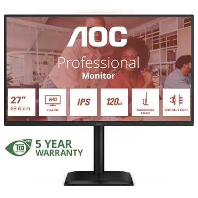MONITOR AOC LCD IPS 120HZ 27 WIDE FRAMELESS 27E4U 4MS MM FHD 1500:1 BLACK REG.ALT. VGA HDMI DP 4XUSB VESA GAR. 5ANNI