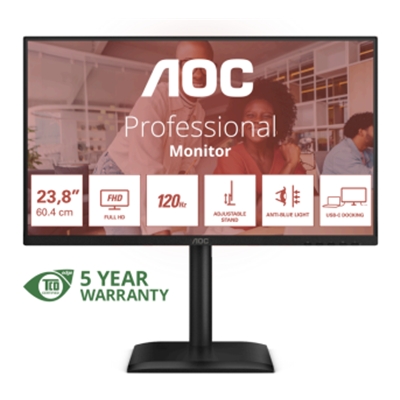 MONITOR AOC LCD IPS 120HZ 23.8 WIDE FRAMELESS 24E4CV 4MS MM FHD 1500:1 BLACK REG.ALT. HDMI DP HUB USB VESA GAR. 5ANNI