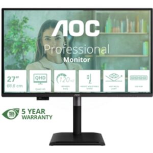 MONITOR AOC LCD IPS 120HZ 27 WIDE FRAMELESS Q27P4U 4MS MM QHD 1500:1 BLACK REG.ALT. HDMI DP 3XUSB USB-C VESA GAR. 5ANNI