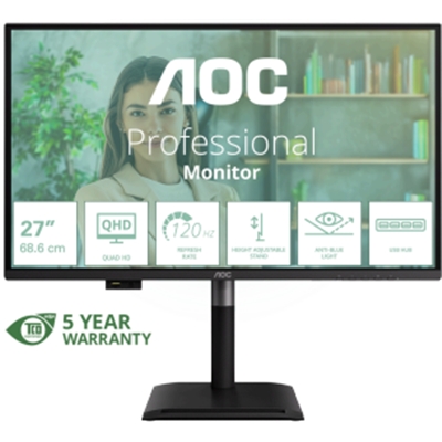 MONITOR AOC LCD IPS 120HZ 27 WIDE FRAMELESS Q27P4U 4MS MM QHD 1500:1 BLACK REG.ALT. HDMI DP 3XUSB USB-C VESA GAR. 5ANNI