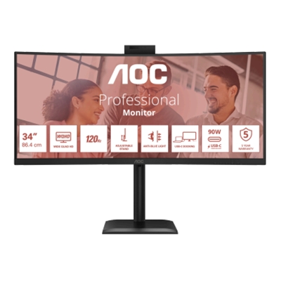 MONITOR AOC LCD CURVED VA 120HZ 34 WIDE CU34E4CW 4MS MM WQHD 3500:1 BLACK REG.ALT. 2XHDMI DP 2XUSB-C HUB USB WEBCAM VESA