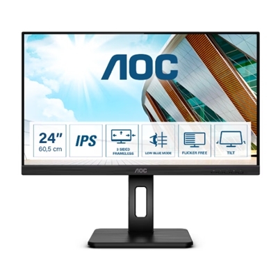 MONITOR AOC LCD IPS LED 23.8 WIDE FRAMELESS Q24P2Q 4MS MM QHD 1000:1 BLACK REG.ALT. PIVOT HDMI DP HUB USB VESA FINO:31/07