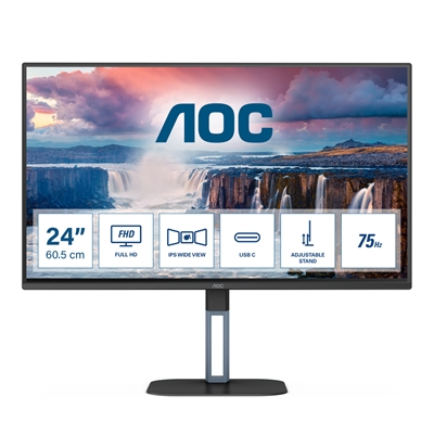 MONITOR AOC LCD IPS LED 23.8 WIDE FRAMELESS 24V5C/BK 4MS MM FHD 1000:1 BLACK HDMI DP USB-C 4XUSB VESA FINO:31/03