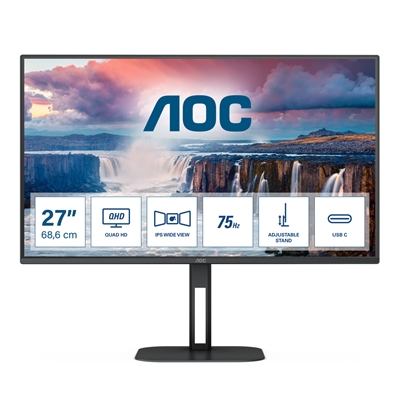 MONITOR AOC LCD IPS LED 27 WIDE FRAMELESS Q27V5C/BK 4MS MM QHD 1000:1 BLACK HDMI DP USB-C 4XUSB VESA FINO:31/03