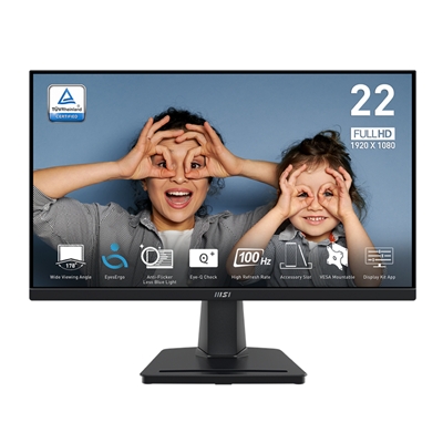 MONITOR MSI PRO MP225V 21.45 VA AG FHD 16:9 4000:1 1MS 100HZ LESS BLUE LIGHT VGA HDMI VESA BLACK