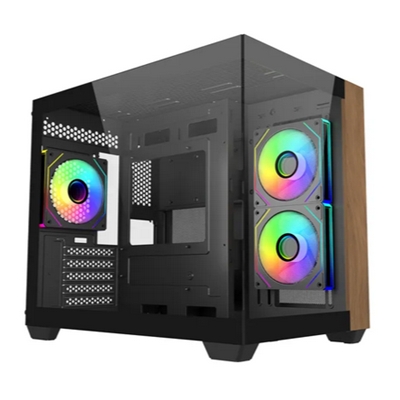 CABINET MINI TOWER COOLER MASTER E481-KHNN-S00 ELITE 481 WOOD BLACK MATX/ITX 1X3.5 2X2.5 3X120MM-ARGB-FAN USB-C VETRO