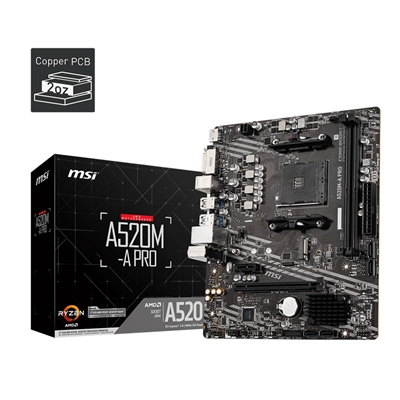 MB MSI A520M-A PRO AM4 2XDDR4-4600O.C. 1XHDMI 1XPCIE3.0X16SLOT 1XHDMI 1XM.2 4XSATA6 LAN 6USB3.2 FINO:15/06