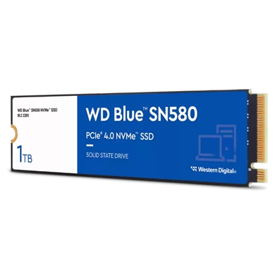 SSD-SOLID STATE DISK M.2(2280) NVME 1000GB(1TB) PCIE4.0X4 WD BLUE SN580 WDS100T3B0E READ:4150MB/S-WRITE:4150MB/S
