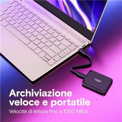 SSD ESTERNO 1000GB (1TB) USB-C CRUCIAL CT1000X9SSD9 READ:1050MB/S (65X50X10MM)