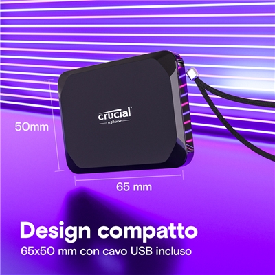 SSD ESTERNO 1000GB (1TB) USB-C CRUCIAL CT1000X9SSD9 READ:1050MB/S (65X50X10MM)