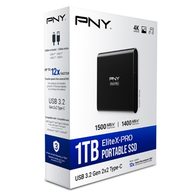 SSD-SOLID STATE DISK ESTERNO 1000GB(1TB) USB3.2 TYPE-C PNY ELITEX-PRO PSD0CS2260-1TB-RB READ:1500MB/S-WRITE:1400MB/S
