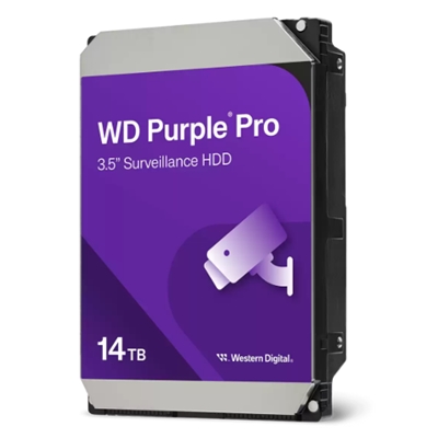 HARD DISK SATA3 3.5 14000GB(14TB) WD142PURP WD 512MB CACHE 7200RPM PURPLE PRO VIDEOSORVEGLIANZA 24X7 FINO A 64 SINGLE STREAM
