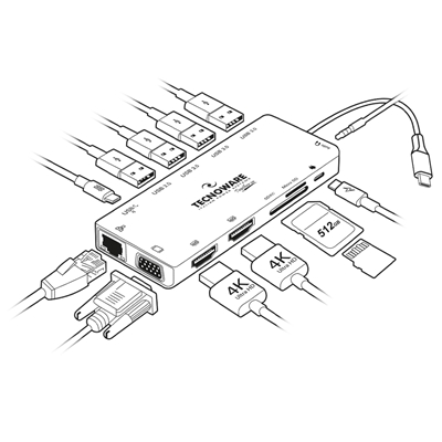 HUB DOCKING STATION USB TYPE-C TECNOWARE FHUB17692 2HDMI +JACK3