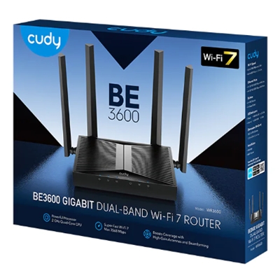 WIRELESS ROUTER BE3600 WI-FI 7 CUDY WR3600 DUAL BAND 2882MBPS X 5GHZ-688MBPS X 2.4GHZ 802.11BE/AX/AC/A/B/G/N 5P GBIT 4 ANT.