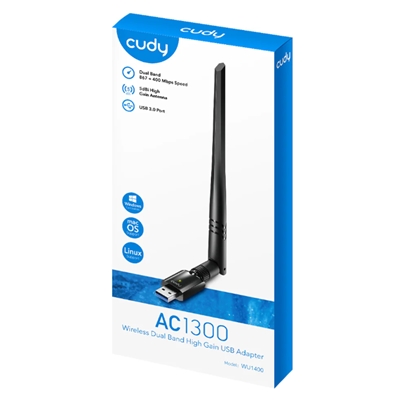 WIRELESS ADATTATORE USB AC1300 CUDY WU1400 USB3.0 400MBPS A 2.4GHZ + 867MBPS A 5GHZ - NANO SIZE