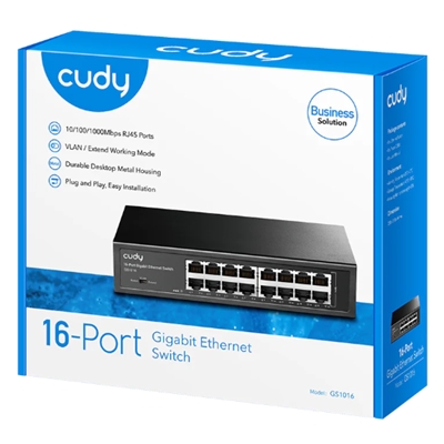 SWITCH 16P LAN GIGABIT CUDY GS1016 IN ACCIAIO - INCL.KIT MONT.RACK