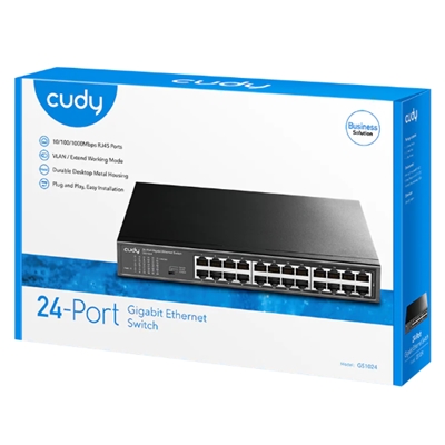 SWITCH 24P LAN GIGABIT CUDY GS1024 IN ACCIAIO - INCL.KIT MONT.RACK