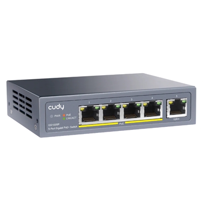 SWITCH 5P LAN 10/100/1000M CUDY GS1005P CON 4P POE+ 60W