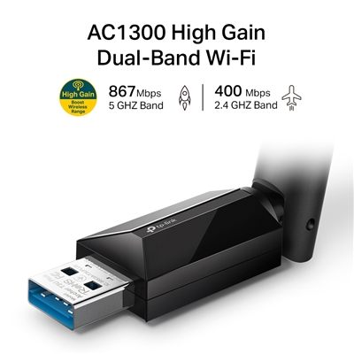 ADATTATORE WIRELESS AC1300 DUAL BAND TP-LINK ARCHER T3U PLUS USB3.0 400MBPS A 2.4GHZ +867MBPS A 5GHZ MU-MIMO