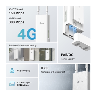 ROUTER 300M WIRELESS N 4G LTE TP-LINK TL-MR100-OUTDOOR 1P FAST ETHERNET POE + - 2 ANTENNE - IP65