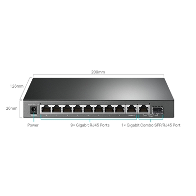 SWITCH 10P GIGABIT CON 8P POE+ TP-LINK TL-SG1210MPE EASY SMART 2P NON POE 1 SLOT SFP