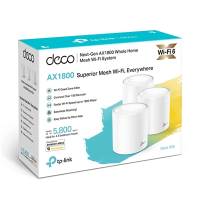 WIRELESS ROUTER AX1800 HOME MESH WI-FI 6 TP-LINK DECO X20(3-PACK)-74 MBPS 2.4 GHZ + 1201 MBPSGHZ