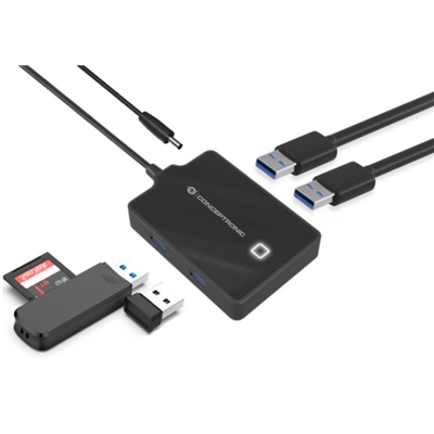 HUB USB3.0 4P CONCEPTRONIC HUBBIES11B INCL CAVO 90CM E CAVO ALIM USB-DC