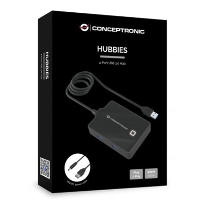 HUB USB3.0 4P CONCEPTRONIC HUBBIES11B INCL CAVO 90CM E CAVO ALIM USB-DC