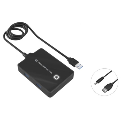 HUB USB3.0 4P CONCEPTRONIC HUBBIES11B INCL CAVO 90CM E CAVO ALIM USB-DC