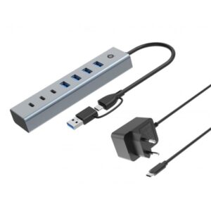 HUB USB3.0 A 7P CONCEPTRONIC HUBBIES20GP CON POWER ADAPTER- 5GBPS USB-C X 3PUSB-A X 4P