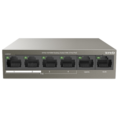 SWITCH 6P LAN 10/100M TENDA TEF1106P-4-63W DESKTOP4P POE - GARANZIA 3 ANNI