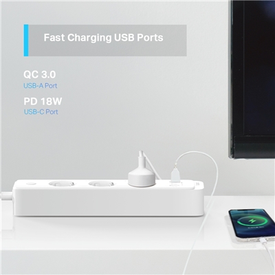 MULTIPRESA WI-FI SMART HOMEKIT TP-LINK TAPO P300 100/240V50/60HZ 2USB A 2USB C -CAVO DI 1