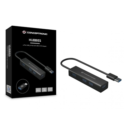 HUB USB3.0 A 4P CON ADATTATORE USB-C CONCEPTRONIC HUBBIES06B -VELOC.TRASF.5GB/S
