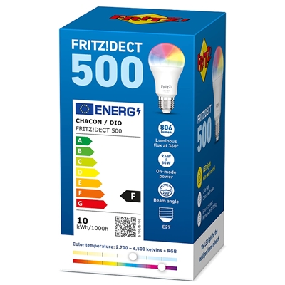 LAMPADA SMART WI-FI AVM FRITZ!DECT 500-2700-6500K +RGB COLORATA- UTILIZZA DECT ULE PER CONNETTERSI AD ALTRI DISPOSITIVI