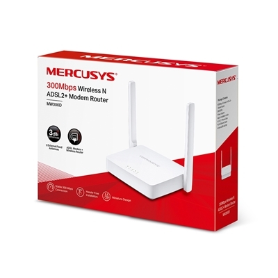 MODEM ROUTER WIRELESS N ADSL2+ MERCUSYS MW300D 300MBPS 3P-1P 10/100 +1P 10/100 LAN 1P RJ11- 2 ANT.FISSE FINO:31/12