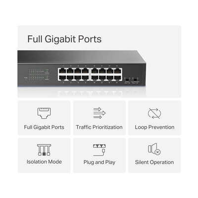 SWITCH 16P GIGABIT MERCUSYS MS116GS DESKTOP/RACKMOUNT - CASE IN ACCIAIO ADATTO ARACK 1U DA 13