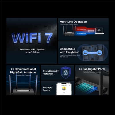 WIRELESS BE3600 ROUTER WIFI 7 MERCUSYS MR25BE -688MBPS 2.4/2880MBPS 5GHZ- 4 ANT. EST. 3P LAN GIGABIT 1P WAN 1GIGABIT