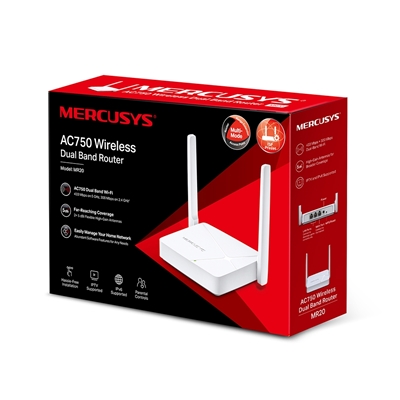 WIRELESS AC750 ROUTER MERCUSYS MR20 -300MBPS 2.4/433MBPS 5GHZ- 2 ANT. EST.FISSE 2P LAN 10/100 1P WAN 10/100