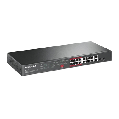 SWITCH 18P DI CUI 16P 10/100MBPS 2P GIGABITRACK. MERCUSYS MS118CP CON 16P POE+ -- ALIM.POE 190W