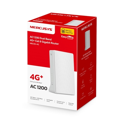 ROUTER 4G LTE WI-FI AC1200MERCUSYS MB230-4G -300MBPS 2.4GHZ/867MBPS 5GHZ4G+ 1P WAN/LAN GIGABIT-1P LAN GIGABIT - ANT.INT
