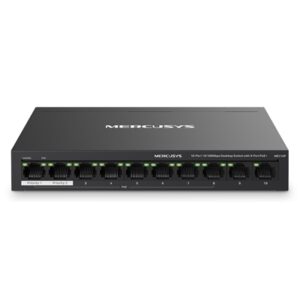 SWITCH 10P LAN 10/100M MERCUSYS MS110P DI CUI 8P POE+ - CUST.ACCIAIO - ALIM.POE 65W
