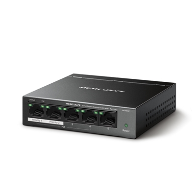 SWITCH 5P GIGABIT LAN MERCUSYS MS105GP DI CUI 4P POE+ - CUST.ACCIAIO - ALIM.POE 65W