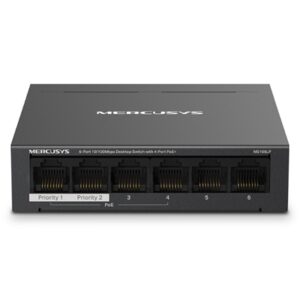 SWITCH 6P LAN 10/100 CON 4P POE+ MERCUSYS MS106LPDESKTOP - ALIM. POE 40W -CUSTODIA IN ACCIAO